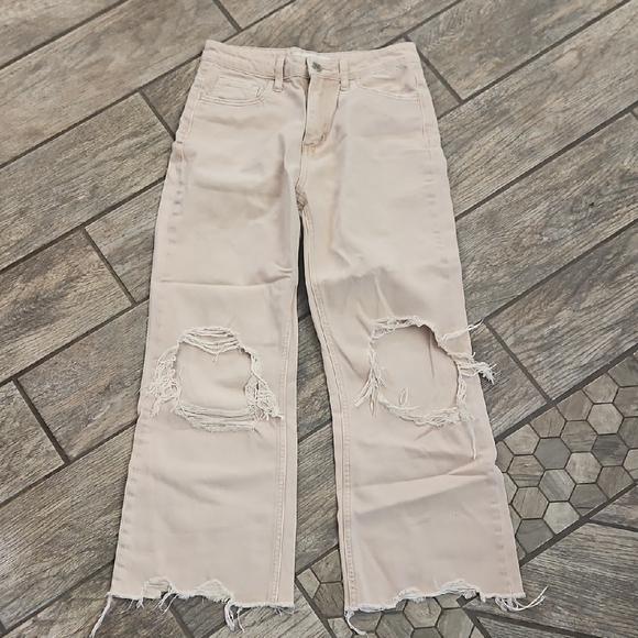 Vervet Denim - Womens Light Pink Distressed Knee-Rip Vervet Jeans Size 25